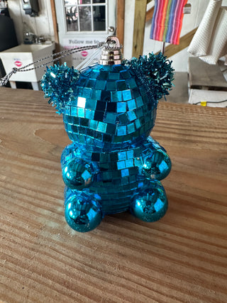 Blue Disco Bear Christmas Ornament