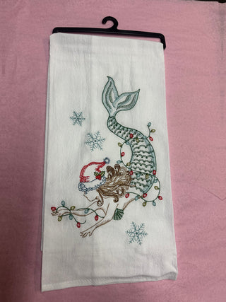 Christmas Mermaid Embroidered Kitchen Towel