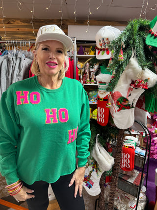 Green With Hot Pink Chenille Ho Ho Ho Sweatshirt