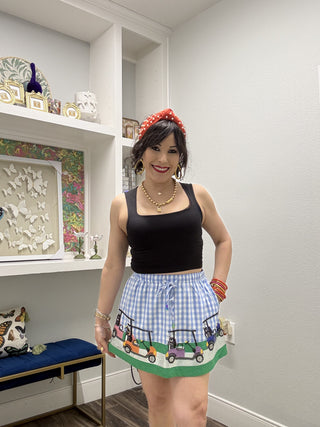 QOS Blue & White Gingham Golf Cart Skort