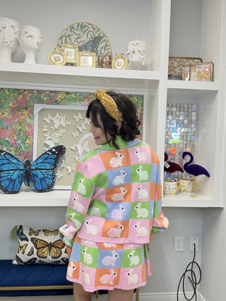 QOS Pastel Colorblock Easter Bunny Knit Skirt