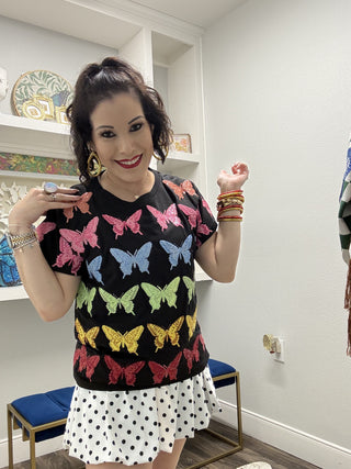 QOS Black Multi Butterfly Tee