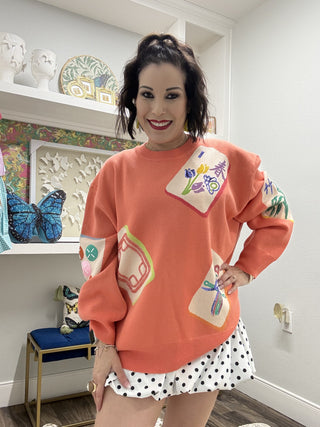 QOS Peach Knit Mahjong Tile Sweater