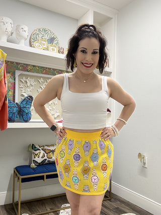 QOS Yellow Multi Watch Knit Skirt