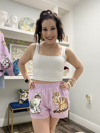 QOS Lavender Gingham Queen of Cats Short