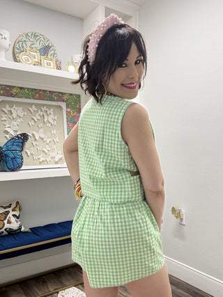 QOS Green Gingham Tomato Pocket Short