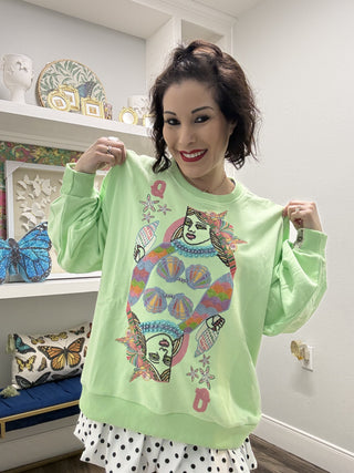 QOS Light Green Queen of the Sea  Card Logo Sweatshirt