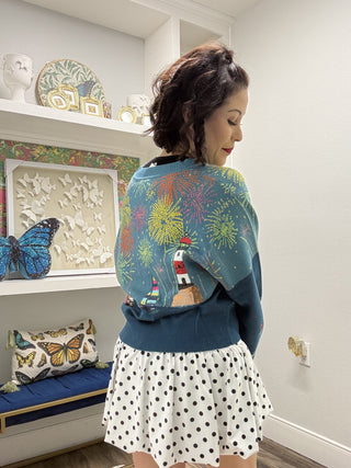 QOS-Multi Firework Over Boat Knit Cardigan