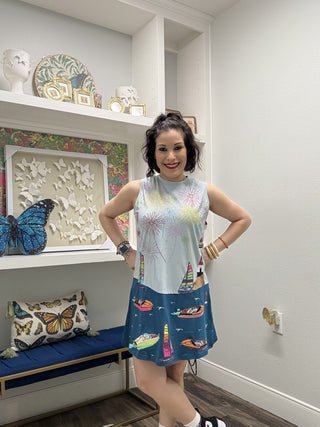 QOS Multi Firework Over Boats Tank Dress