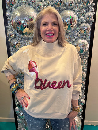 QOS Beige Red Wine Pouring Queen Sweatshirt