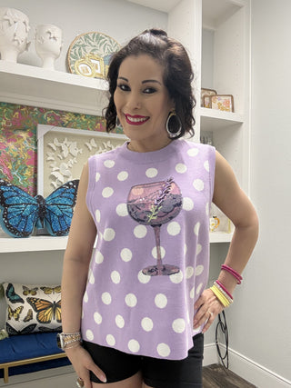 QOS Purple & White Polka Dot Cocktail Knit Tank