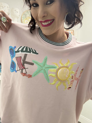 QOS Pink 'Beach' Icon Sweatshirt