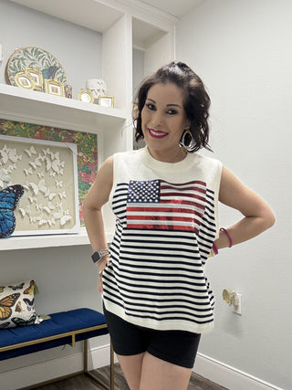 QOS Knit American Flag Stripe Tank