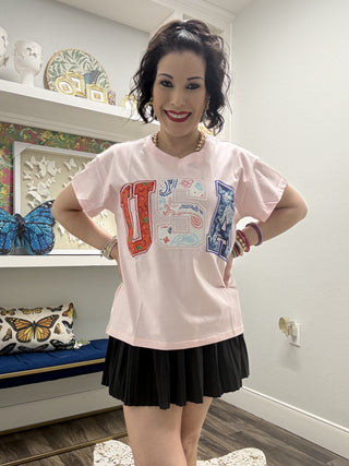 QOS Light Pink 'USA' Bandana Tee