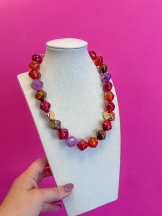 Stone Bead Necklace - Mix Bead - Orange and Red