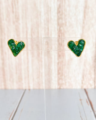 Emerald Full Heart Studs