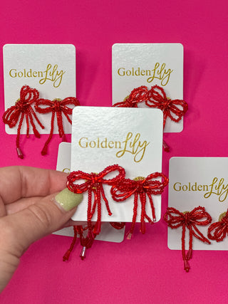 Mini Bow Earrings - Red