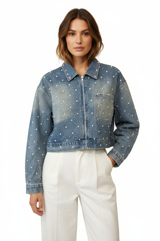 Azalea Wang Clarina Cropped Denim Jacket