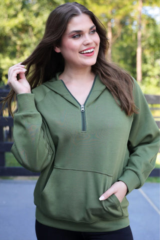 Jess Lea Kayla Luxe Hooded Quarter Zip Pullover- Olive