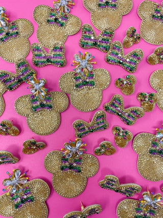 Bow with Rhinestone Stud Earrings - Mardi Gras