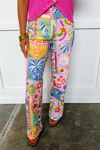 Island Patchwork Wide Leg Pants