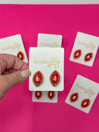 Game Day Football Stud Earrings - Thread - Red and Black