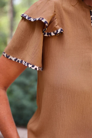 Ava Flutter Sleeve Blouse Safari Chic