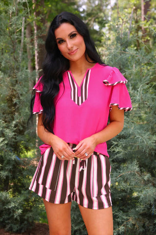 Ava Flutter Sleeve Blouse Neapolitan Stripes