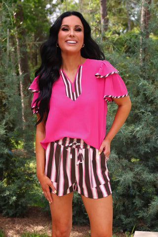 Ava Flutter Sleeve Blouse Neapolitan Stripes