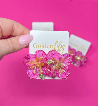 Acrylic Flower Stud Earrings - Pink