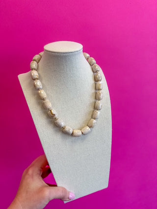 Glossy Bead Bauble Ball Necklace - Ivory
