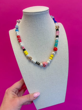 Multi Bead Necklace - Red and Pink