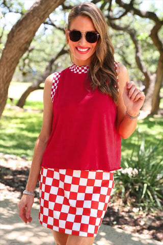 Let's Go Checkered Skort - Red