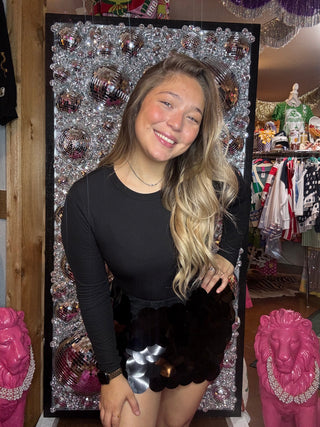Black Oversized Disc Sequin High Waisted Mini Skirt