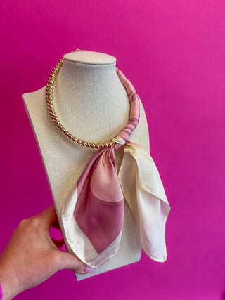 Scarf and Gold Bead Necklace - Pink