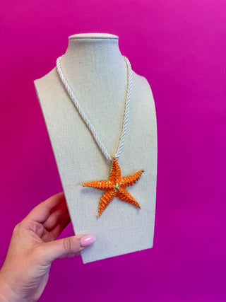 Cord Necklace - Star Fish - Orange