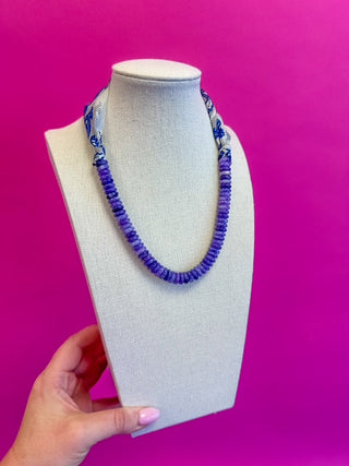Scarf and Bead Necklace - Blue