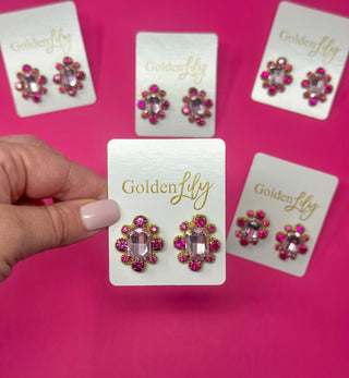 Statement Stud Earrings - Dark Pink and Light Pink