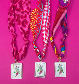 Mahjong Scarf Necklaces - Leopard, Pinks - Bird Bam