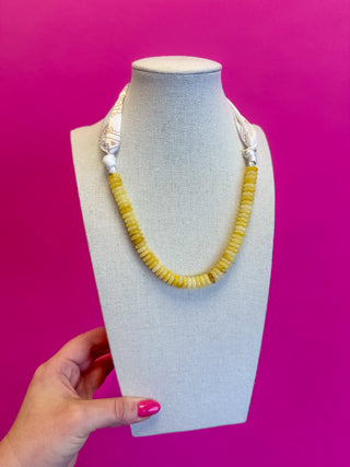Scarf and Bead Necklace - Beige/Yellow
