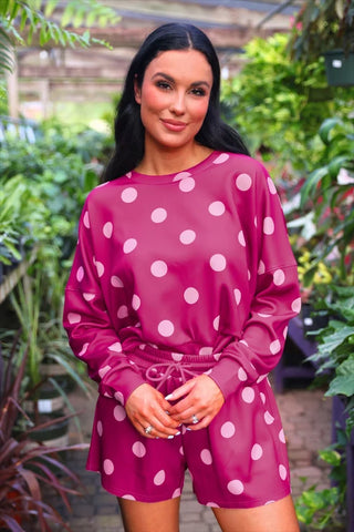 Luna Luxe Pullover Set- Pink Polka Dot
