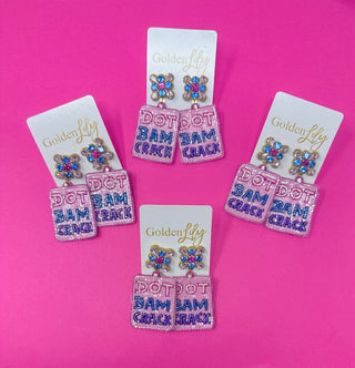 Mahjong Beaded Dot, Crack, Bam Earrings
