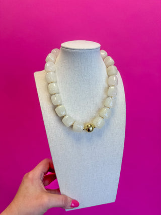 Beaded Necklace with Gold Statement Bead Necklace - White