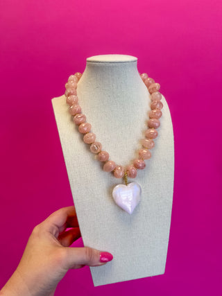 Bauble Beaded Heart Necklace - Light Pink