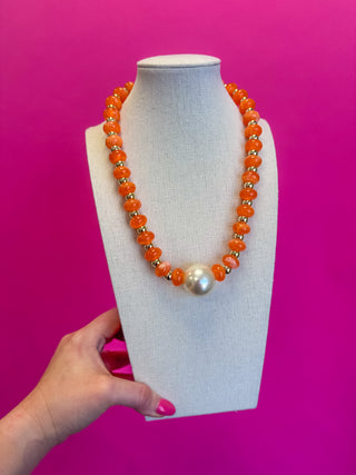 Bauble Bead with Pearl Necklace - Orange