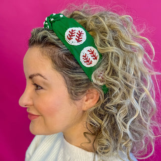 Baseball Knot Headband - Seed Bead Green