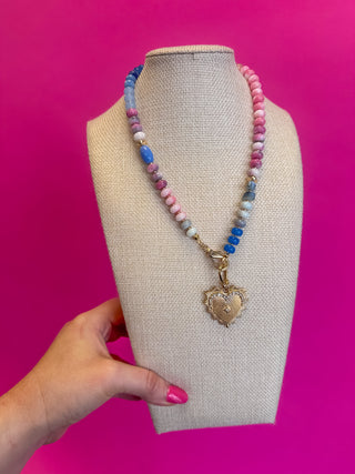 Statement Heart Pendant Necklace - Multi Pastel