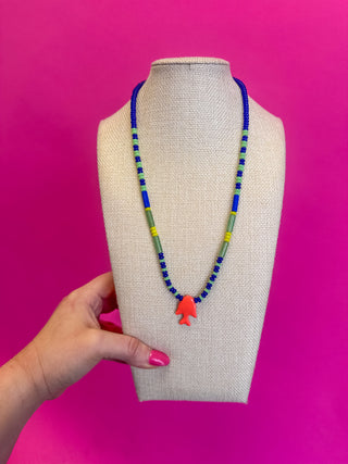 Long Fish Pendant Necklace - Orange