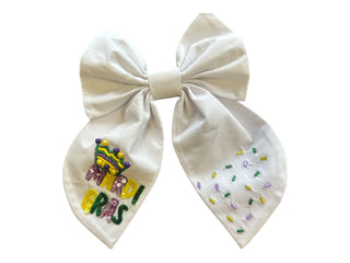 Mardi Gras Bow - White Sequin