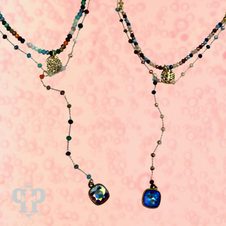 Double strand linked bead necklace with Austrian crystal pendant - LC